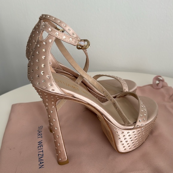 STUART WEITZMAN Bedazzled Satin Nude/Pink Platform Heels with Dust Bag - Picture 8 of 15
